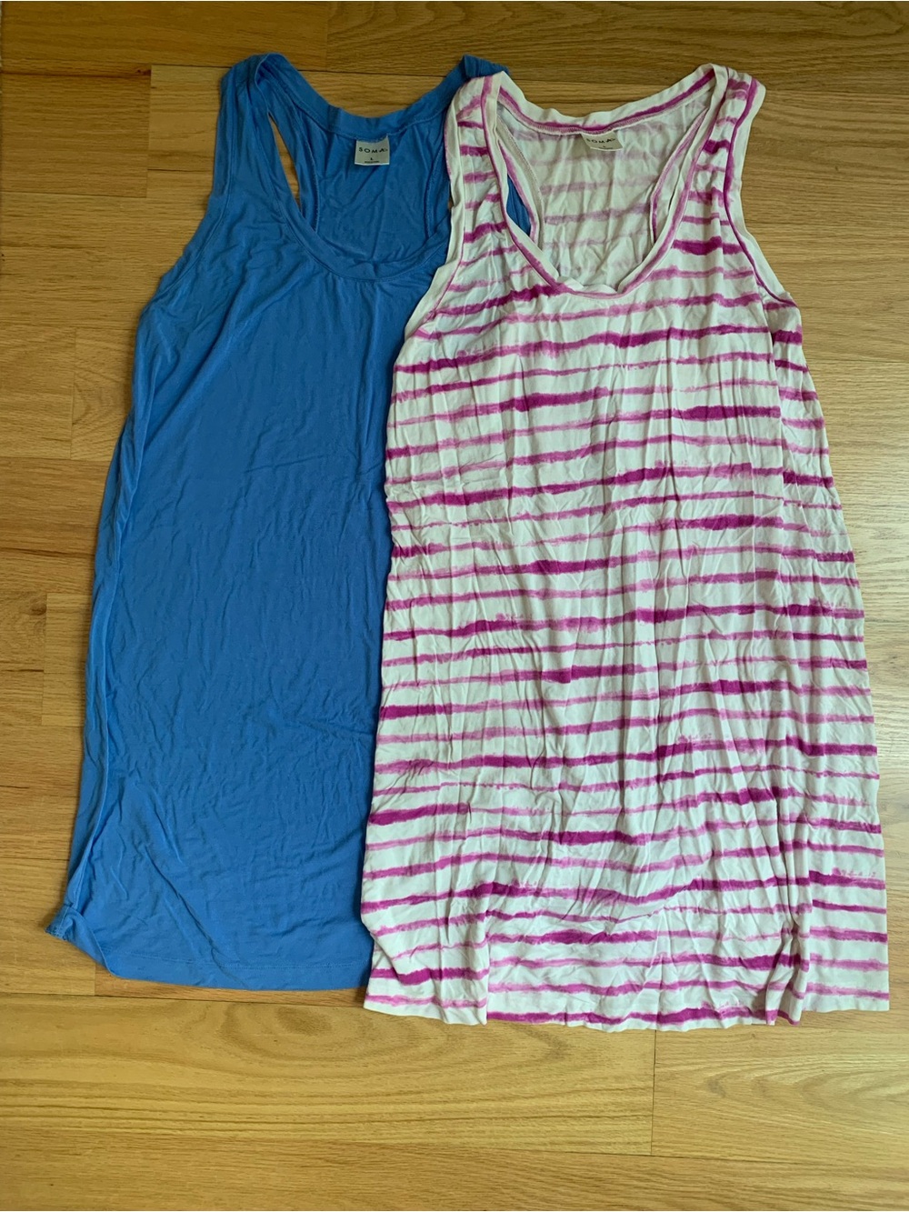 Soma Blue Solid & White with Pink Stripes nightgown set 2 SZ L